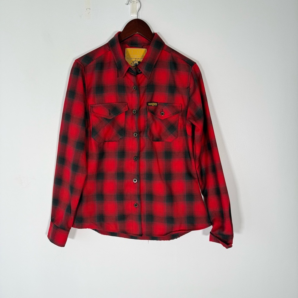 DIXXON Womens Red Black Plaid Button Up Shirt Black Rifle Coffee Company BRCC M